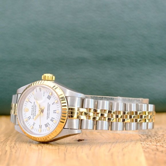 ROLEX DATEJUST WHITE INDEX DIAL 18K GOLD FLUTED JUBILEE TWOTONE WATCH 26MM 69173 - Picture 3 of 12